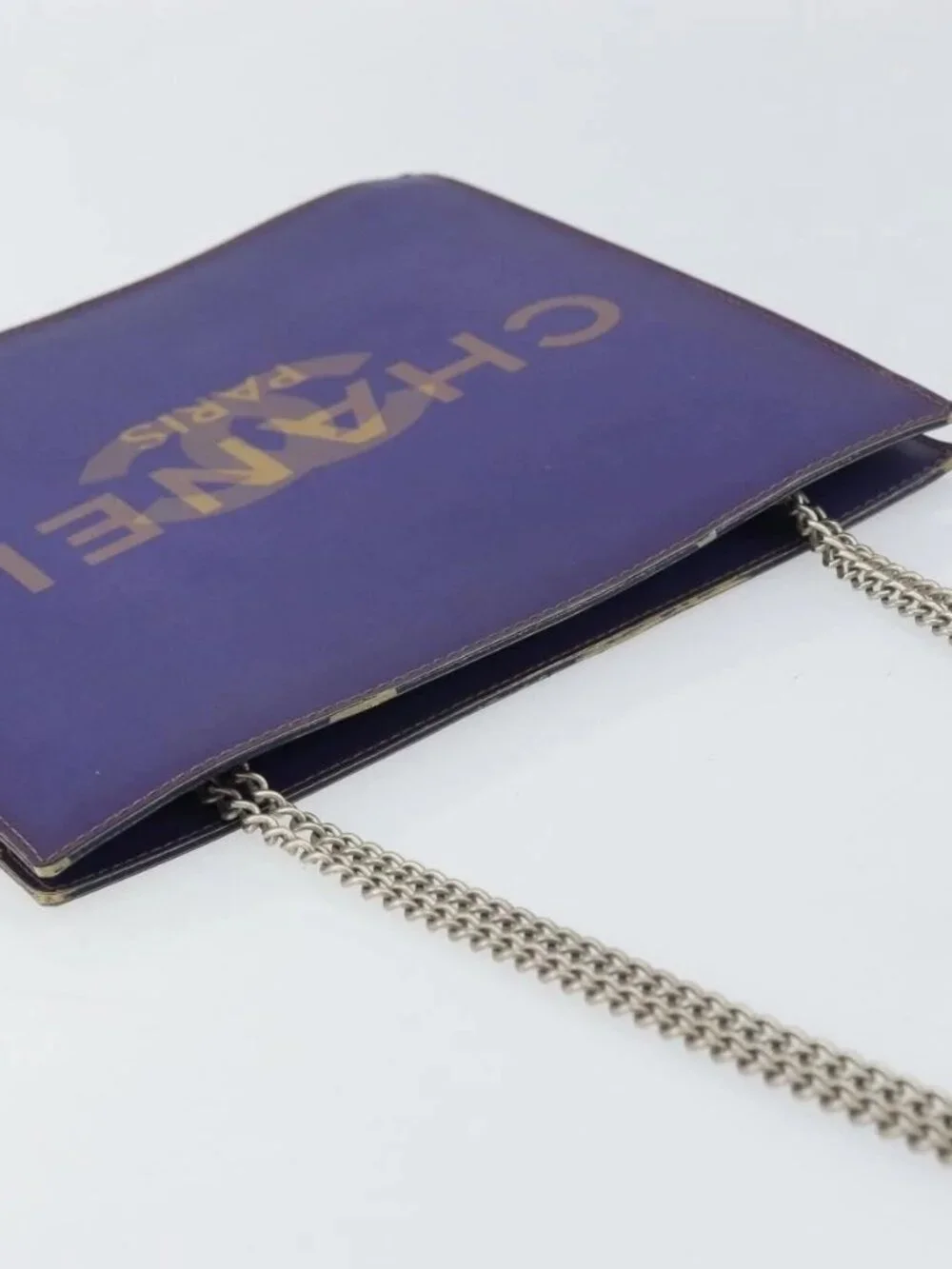 CHANEL Hologram Chain Shoulder Bag Vinyl Purple CC Auth ka1124